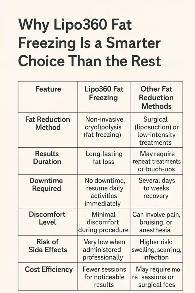 Is it possible to permanently freeze fat cells? 2 Table showing benefits of fat freezing to remove fat cells Loughborough from Lipo 360