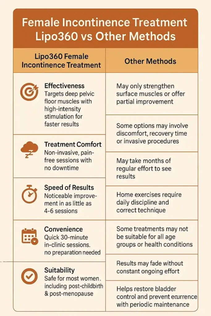 Comprehensive Guide To Female Incontinence Treatment Options 1 Table showing benefits of incontinence treatment Loughborough