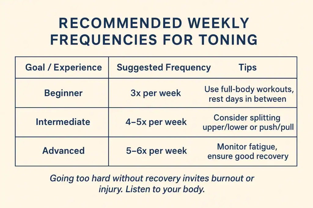 Achieving the Perfect Tone: How Often Should You Exercise for Results? 2 Graphic to show how often you should do exercise to help with toning Loughborough